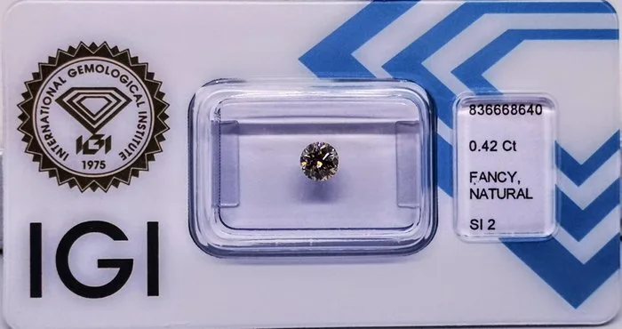 1 pcs Diamond (Natural coloured) - 0.42 ct - Round - Fancy Brownish Yellow - SI2 - International Gemological Institute (IGI)