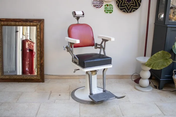 F.lli Zerbini Torino - Barber chair - two-tone swivel - Alloy, Leather, Textile