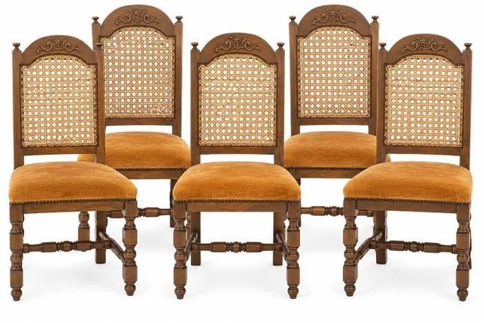 Chair (6) - Wood, Rattan, Velvet