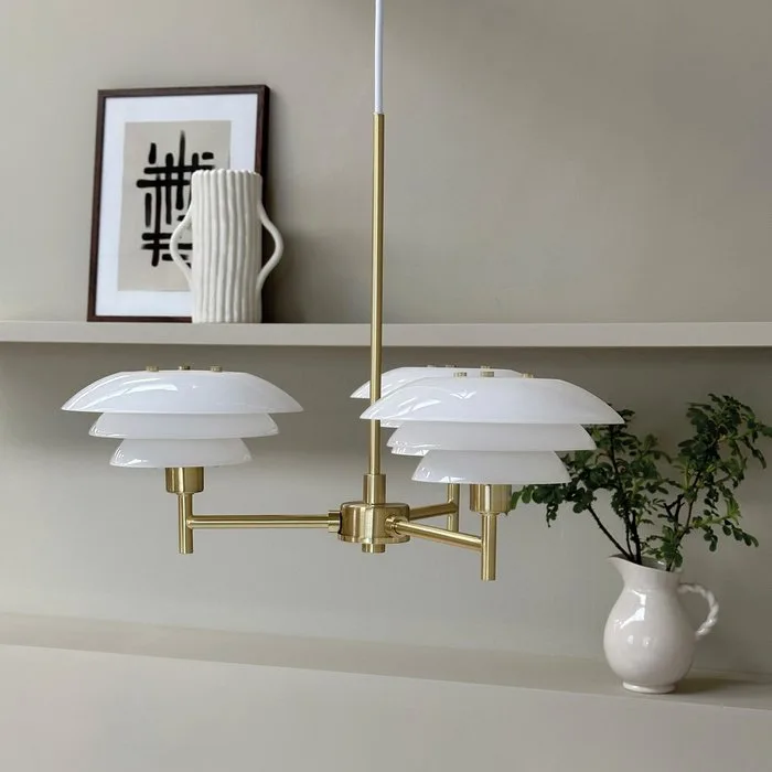 Dyberg Larsen - Thomas Dyberg Larsen - Hanging lamp - DL20 Chandelier - Opal/Brass - Glass, Brass - Scandinavian Style