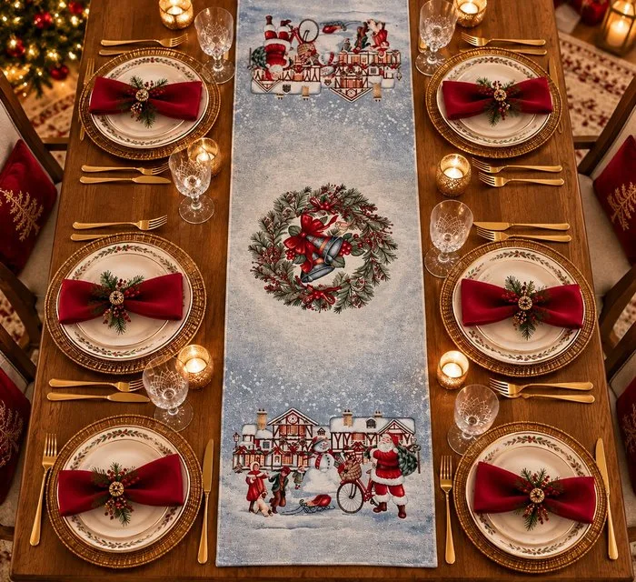 Centrepiece - Christmas centerpiece “Winter Village” - Cotton, polyester