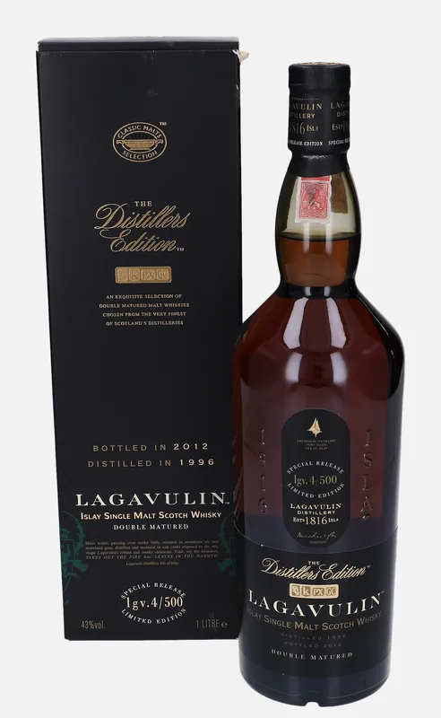 Lagavulin – 1996 Distillers Edition Double Matured lgv. 4/500 (1L, 43%)