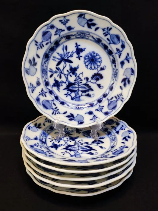 Meissen - Plate (6) - Ø 15,2 cm 6er Set antike Brotteller/Dessertteller Zwiebelmuster Neuer Ausschnitt - Porcelain - Pommel swords