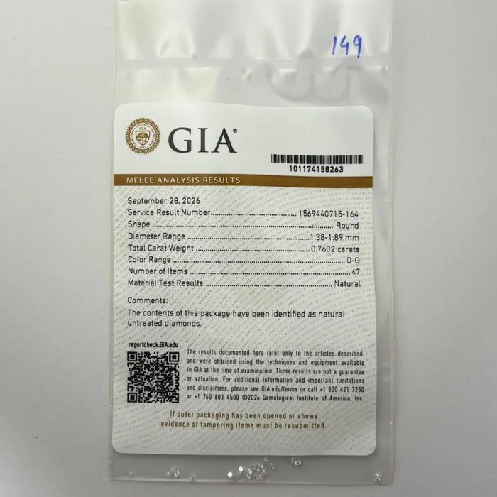 47 pcs Diamond (Natural) - 0.76 ct - Round - D (colourless), E, F, G - Not specified in lab report - Gemological Institute of America (GIA) - 1.38 mm - 1.89 mm