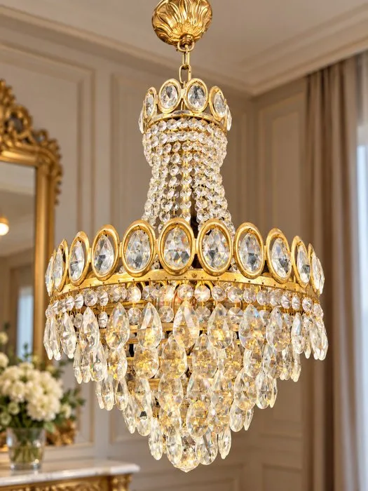 Chandelier - Gilt brass - Antique crystal lamp
