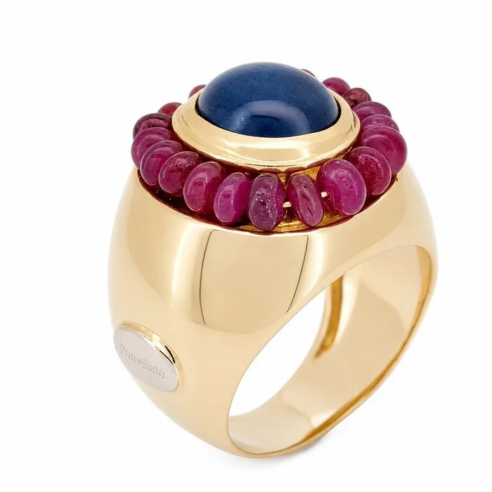 Ring - 18 kt. Yellow gold - 4.20ct. tw. Sapphire - Ruby - Handmade - IL GIOIELLO