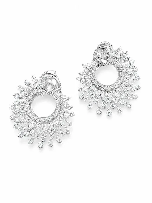 Cocktail earrings - 18 kt. White gold - 3.25ct. tw. Diamond (Natural)