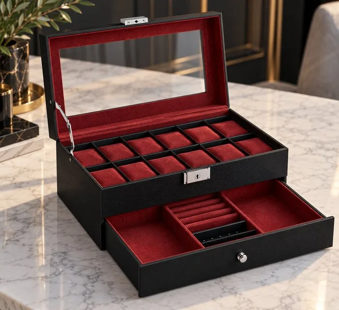 Jewellery box - Synthetic leather - Wooden Jewellery Box