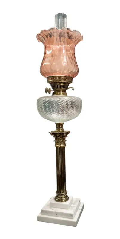 Victorian 19th Century Neoclassical Style Brass & Marble Oil Lamp