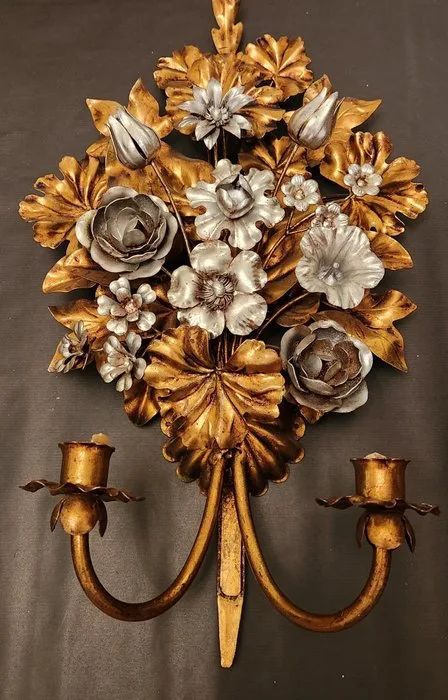 S. Salvadori - Candle wall light - Gold plated, Silverplated, Metal - Noble, hand-forged, unique