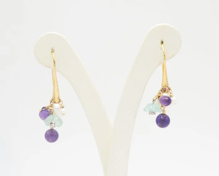 Earrings - 18 kt. Yellow gold Pearl - Amethyst