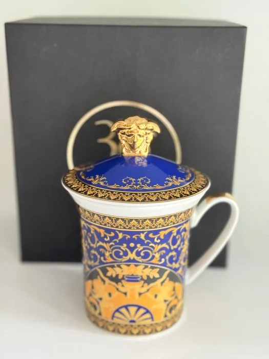 Rosenthal - Versace - Mug - MEDUSA Blue Mug with Lid / 30 Years Collection Limited Edition - Porcelain - New in original packaging