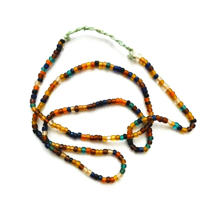Ancient Burmese, Samon Valley Painted Archaic Glass Multicolour Necklace Beads Talisman - 69 cm