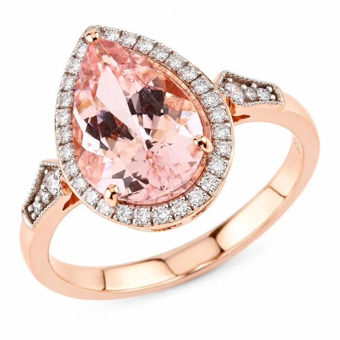 Ring - 14 kt. Rose gold - 2.52ct. tw. Morganite - Diamond - Certified Gold Jewelry