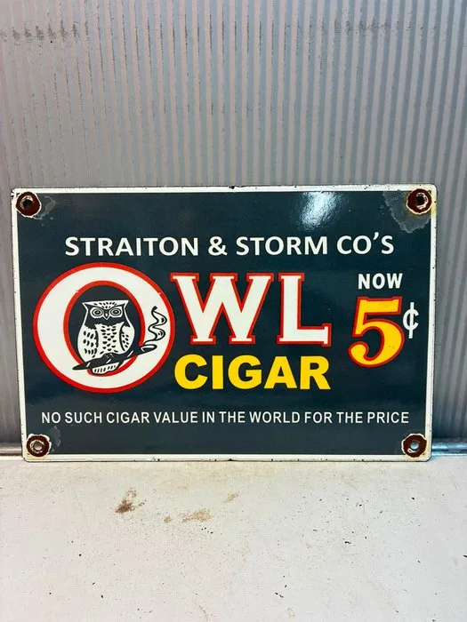 OWL Cigar – Stratton & Storm Co. – Emaille Reclamebord - Enamel sign - Enamel