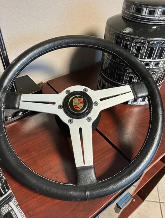 Steering Wheel - Porsche - RARE Original Porsche 911 Steering Wheel with Hub | Black Leather & Brushed Aluminium | 350mm