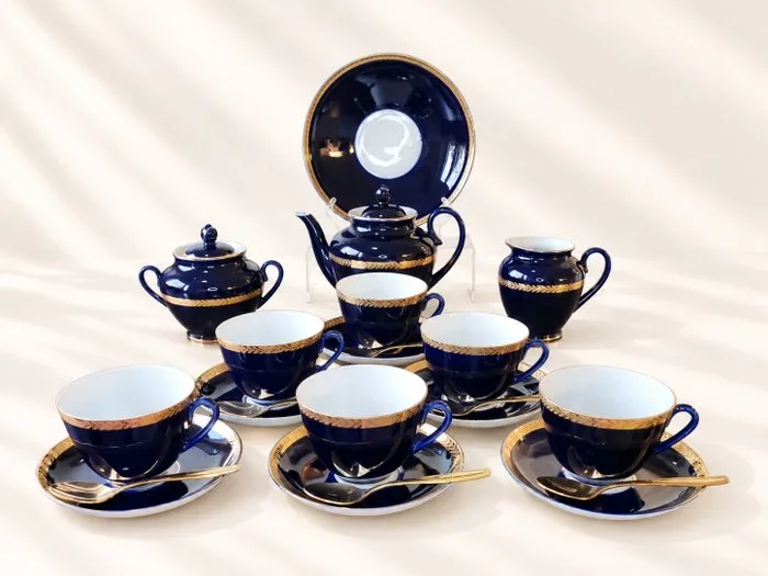 Lomonosov Imperial Porcelain Factory - Tea service (22) - Spikelet - Porcelain - Coffee service and spoons