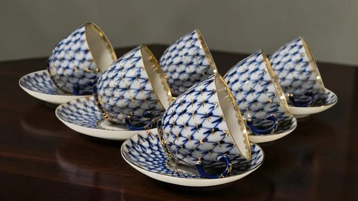 Lomonosov Imperial Porcelain Factory - Coffee set for 6 (12) - Cobalt Net - Porcelain - Lomonosov