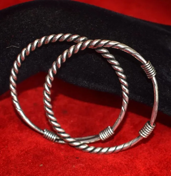 Pair of two twisted Miao–Hmong bracelets, 38 g, ethnic silver. - Laos - Hmong Miao