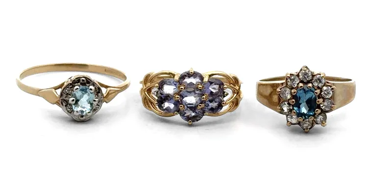 Three 9CT Gold and Gemstone Rings