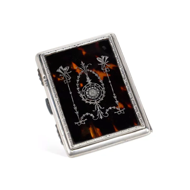 A George V Silver And Tortoiseshell Card Case maker's marks rubbed, London 1916, of rectangular form with a hinged cover