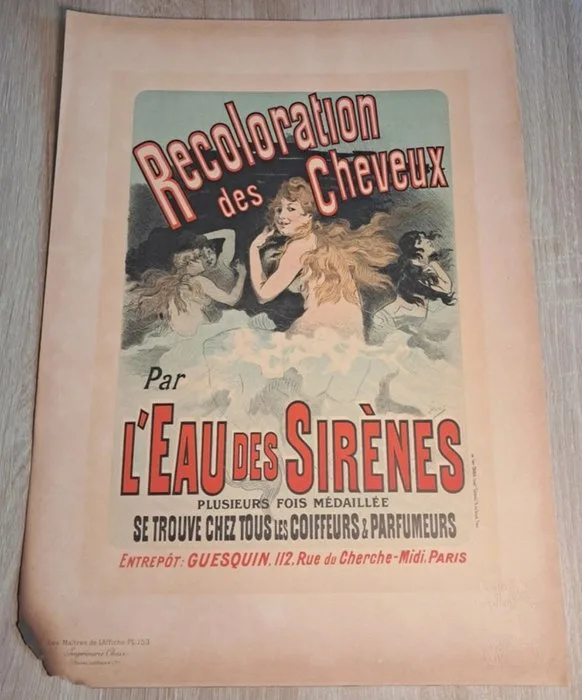 Jules Chéret - Les Maîtres de l'Affiche - Affiche vintage recoloration des cheveux par l'eau des sirènes les maîtres de l'affiche pl.153 - 1900s