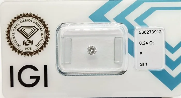 1 pcs Diamond (Natural) - 0.24 ct - Round - F - SI1 - International Gemological Institute (IGI)