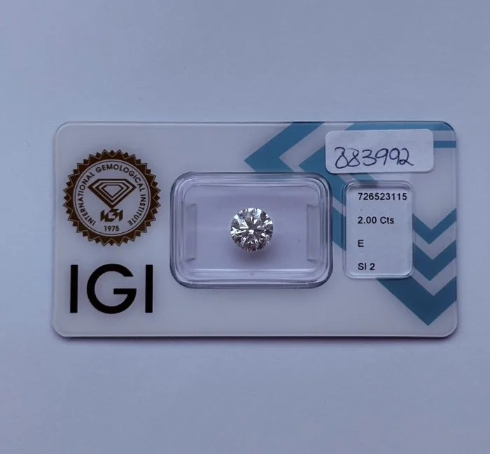 1 pcs Diamond (Natural) - 2.00 ct - Round - E - SI2 - International Gemological Institute (IGI)