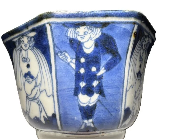 Cup - Japanese Arita Blue & White Faceted Cup – Dutch (Nanban) Figures & Kylin – Edo Period c.1700–1750 - Ceramic
