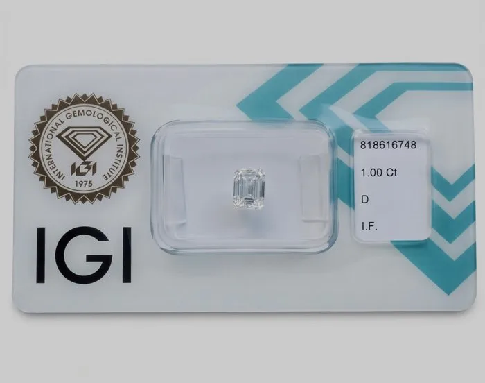 1 pcs Diamond (Natural) - 1.00 ct - Emerald - D (colourless) - IF - International Gemological Institute (IGI) - *EX VG None*