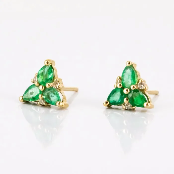 Earrings - 14 kt. Yellow gold Emerald - Diamond