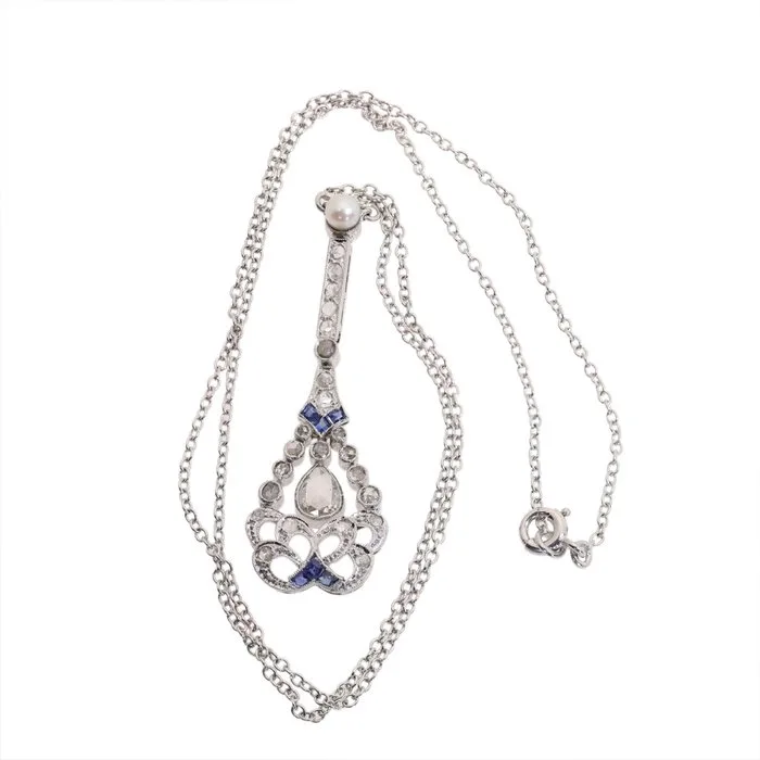 Necklace Platinum - Diamond - Sapphire, Art Deco 1920