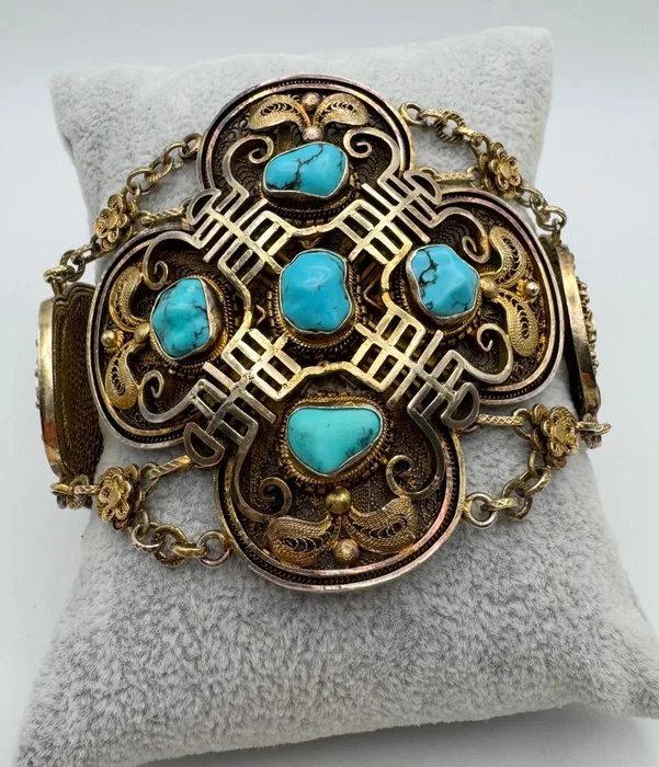 Bracelet filigree with turquoise - Silver - China - mid 20th century