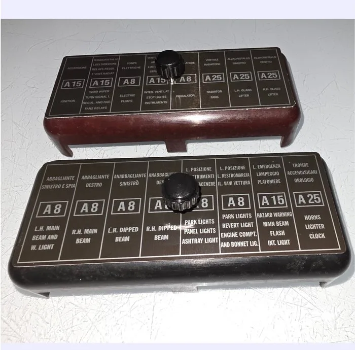 Ferrari Dino 246 Fusebox covers - Extremely Rare - NEW Old Stock - Out of Production - Ferrari - Red & Black fusebox covers with fuse labels and screws