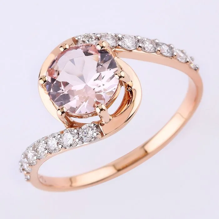 Ring - 14 kt. Rose gold - 1.38ct. tw. Morganite - Diamond - Certified Gold Jewelry