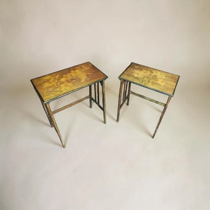 Lerouge Jean - 1924 - Side table (2) - Wood - Hand-painted floral lilies