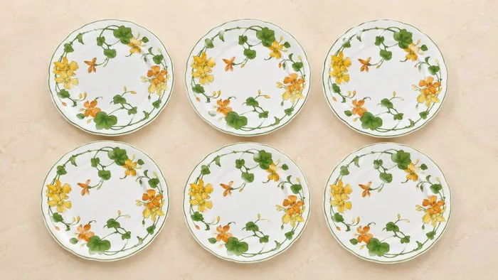Villeroy & Boch - 6 Assiettes entremet dessert, luxe - Table service for 6 (6) - Geranium - Porcelain - Table service