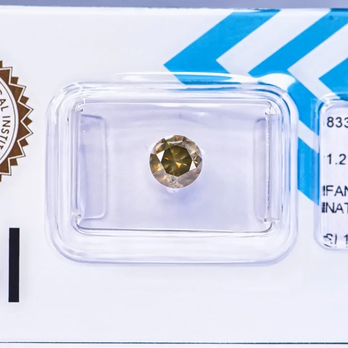 1 pcs Diamond (Natural coloured) - 1.21 ct - Round - Fancy deep Greenish, Grey Yellow - SI1 - International Gemological Institute (IGI) - VG