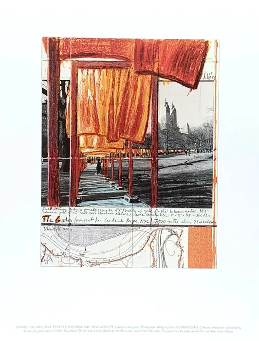 Christo (1935-2020) after - The Gates XXVIII - Offsetlithograph on hammered Cardboard - 42 x 32 cm