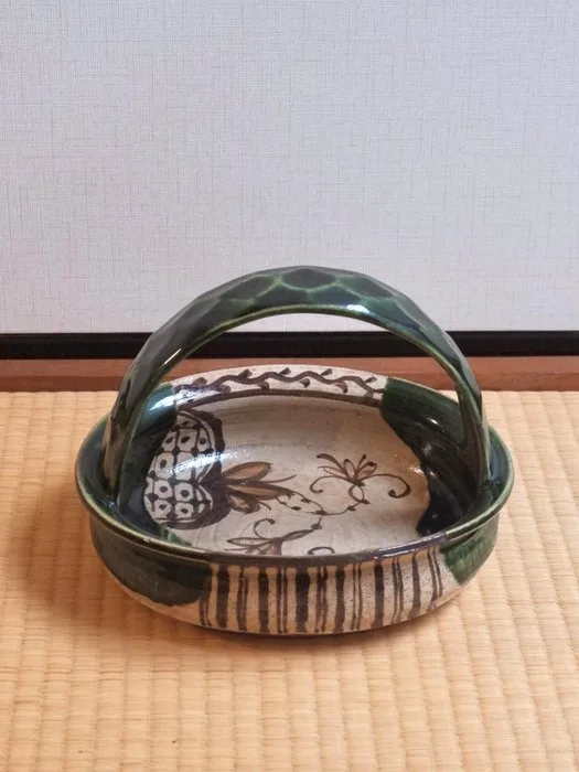 山口茂 Yamaguchi Shigeru - Plate - Oribe Ware Handled Serving Tray - Porcelain - Handled Serving Tray