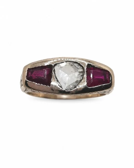 Ring - 14 kt. Yellow gold - 1.40ct. tw. Diamond (Natural) - Ruby