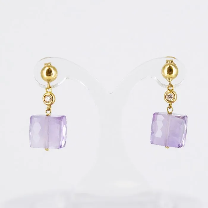 Earrings - 18 kt. Yellow gold Amethyst - Diamond