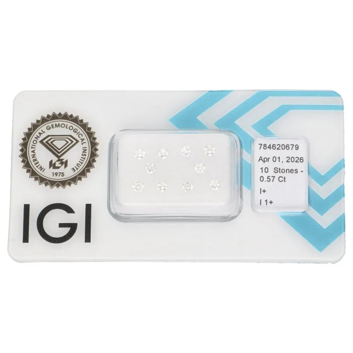 10 pcs Diamond (Natural) - 0.57 ct - Round - I - I1 - International Gemological Institute (IGI)