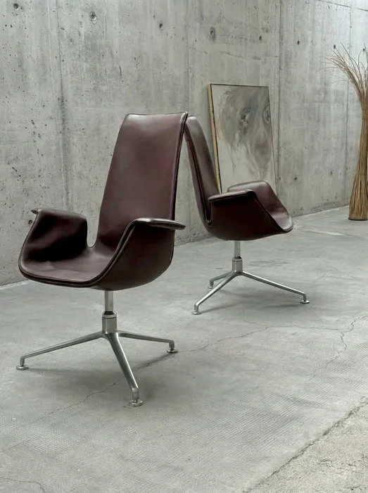 Walter Knoll - Preben Fabricius, Jorgen Kastholm - Armchair (2) - FK Lounge Chair 6727-3G - Leather, Aluminium - swivel chair