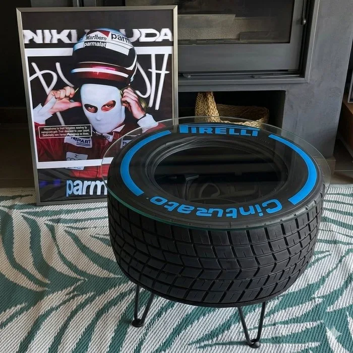Coffee table - Rubber - Exclusive pneumatic tire - original Pirelli P Zero slick tire