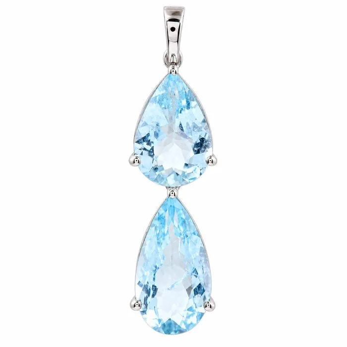 Pendant - 14 kt. White gold - 6.61ct. tw. Aquamarine