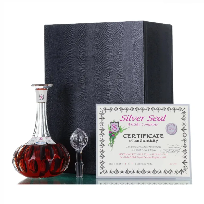Macallan – 33 Year Old 1977 Silver Seal Single Cask 1 of 1 Globe & Shaft Crystal Decanter (2010) (70cl)