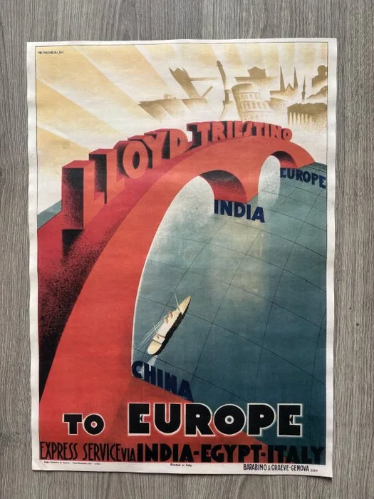 Riccobaldi - Manifesto Lloyd Triestino – To Europe – India • Egypt • Italy - 1970s