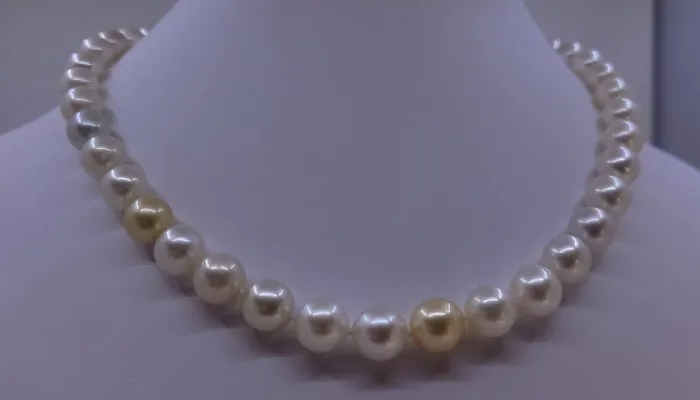 Necklace PSL Certified 8.5x10.8mm Round Golden and White South Sea Pearls