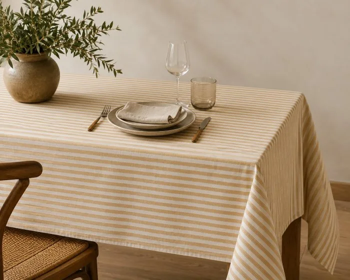 Striped upholstery fabric in Yellow Ochre and Ivory – Elegant woven pattern – 2.50 x 2.80 m – - Upholstery fabric - 2.5 cm - 2.8 cm
